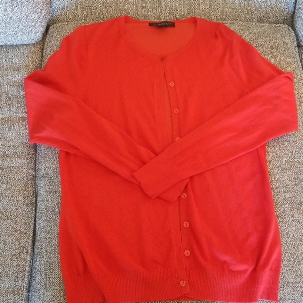 Dark coral long sleeve button up cardigan